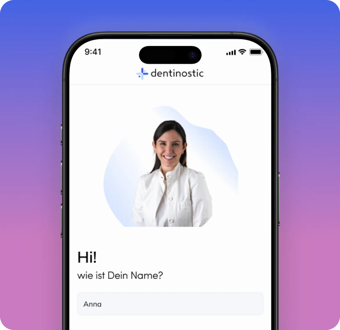 dentinostic App, Begrüßung und Namenseingabe