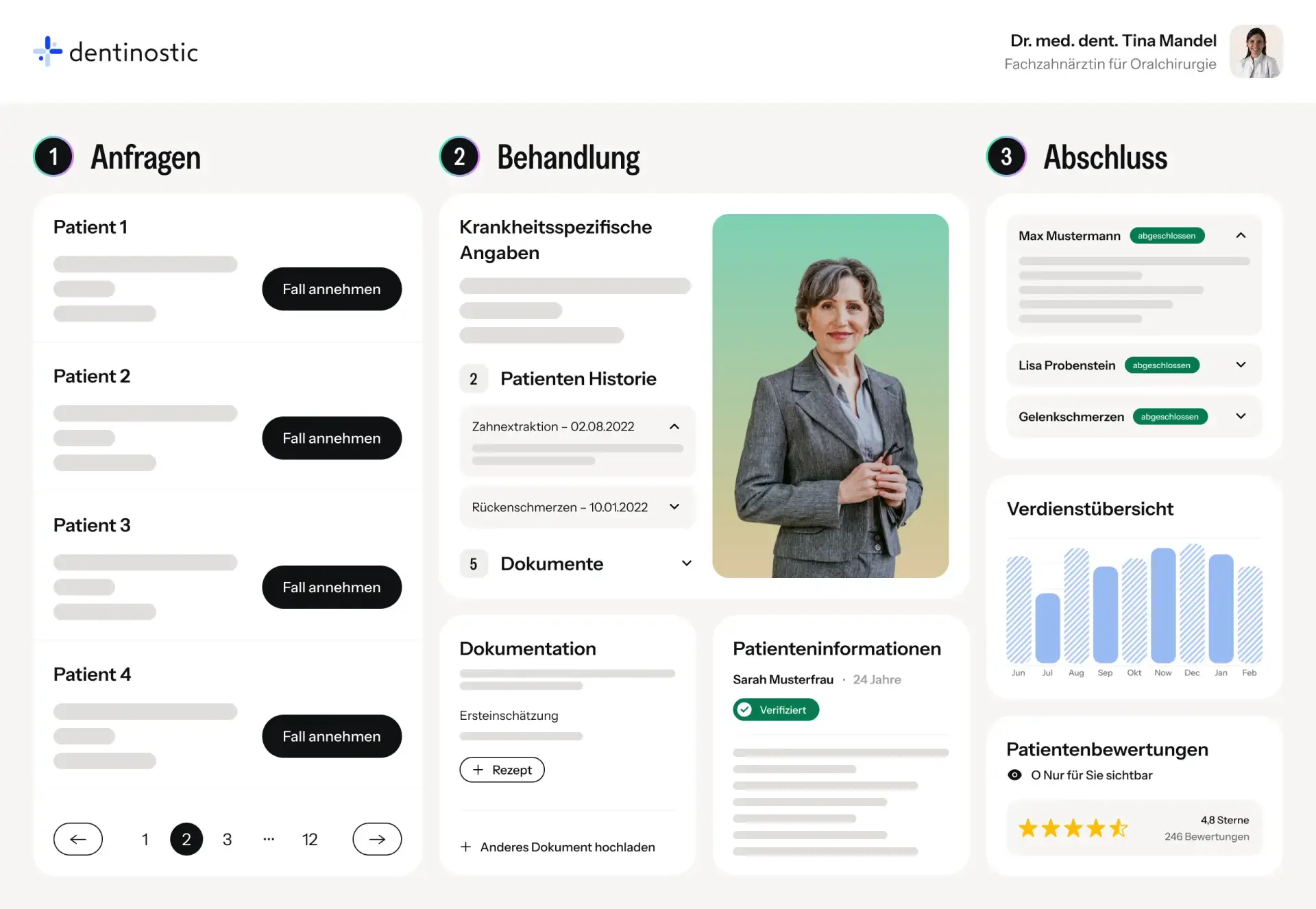 Screenshot eines Zahnarzt-Profils in der dentinostic Software